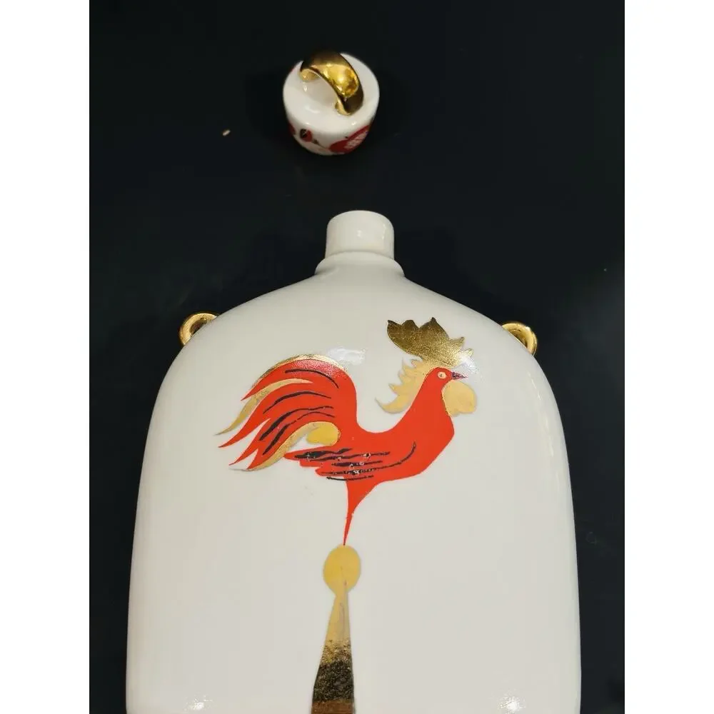 ￼ Vintage USSR Russian Porcelain Decanter Set Woman Holding Bird Rooster 2 Cups